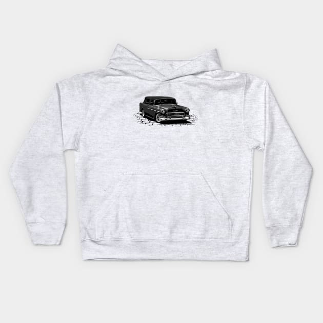 Black 55 Chevy Nomad Kids Hoodie by ZoeysGarage